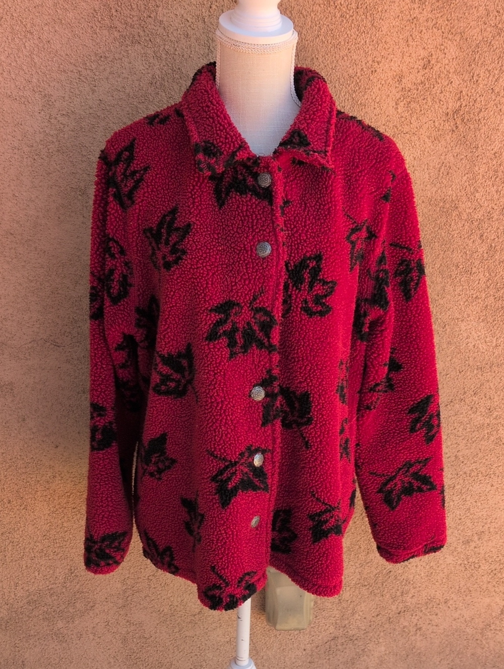 White Stag Sherpa Fall Maple Leaves Button Down 90's Jacket Minimalist Boho